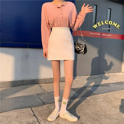 Mini Skirts Women Clothing Students Summer New Arrival High Waist Streetwear Candy Colors Faldas Mujer All-match Leisure Simple