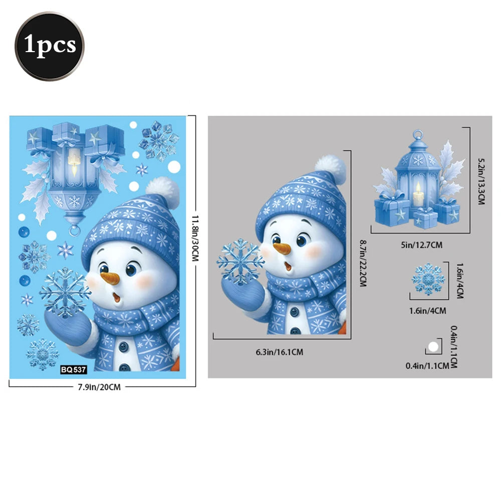 Christmas Window Static Clings Snowman Santa Claus Snowflake Reindeer Cute Xmas Decoration Decal Sticker Home Ornaments Supplies