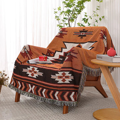Retro Indian Style Thread Blanket Countryside Geometry Sofa Cobertor Hanging Tapestry Cotton Knitted Sofa Blanket for Bed Travel