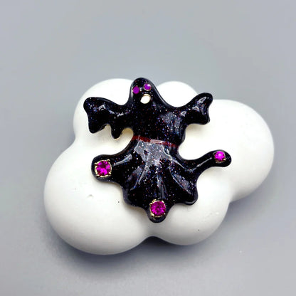 EtherealBe Halloween brooch pins featuring a black ghost design with sparkling details
