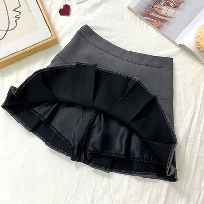 ZOKI  Vintage Gray Pleated Skirt Women Kawaii High Waist Mini Skirts Korean Fashion School Uniform Harajuku Streetwear Spring