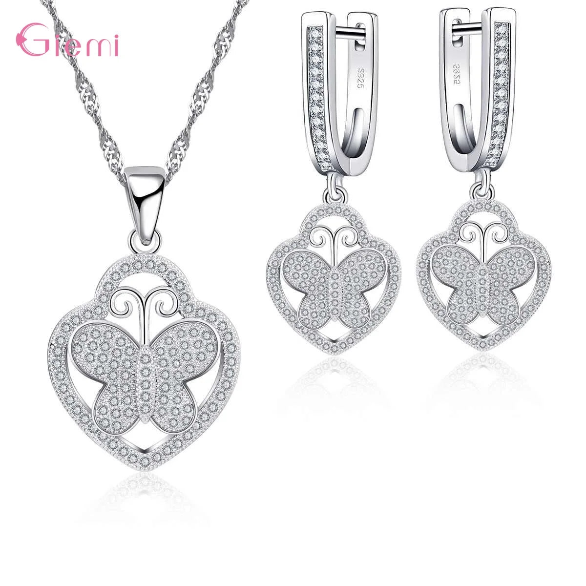 Hot Sale 925 Sterling Silver New Arrival Delicate Various Styles Peach Heart Shape Necklace Earrings Jewelry Sets For Women