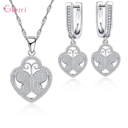 Hot Sale 925 Sterling Silver New Arrival Delicate Various Styles Peach Heart Shape Necklace Earrings Jewelry Sets For Women