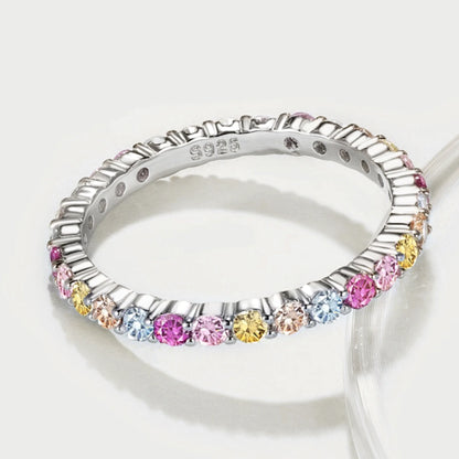 Genuine S925 Sterling Silver Sparkling Colorful Zircon Ring - Elegant 2mm Round Multicolor Jewelry for Party Wedding Daily Wear