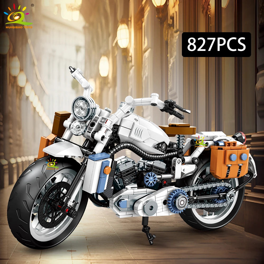 HUIQIBAO 808PCS MOC Technial Motorbike Building Model Blocks City Moto Racer Bricks Toy for Kids Boy Children Adult Car Set