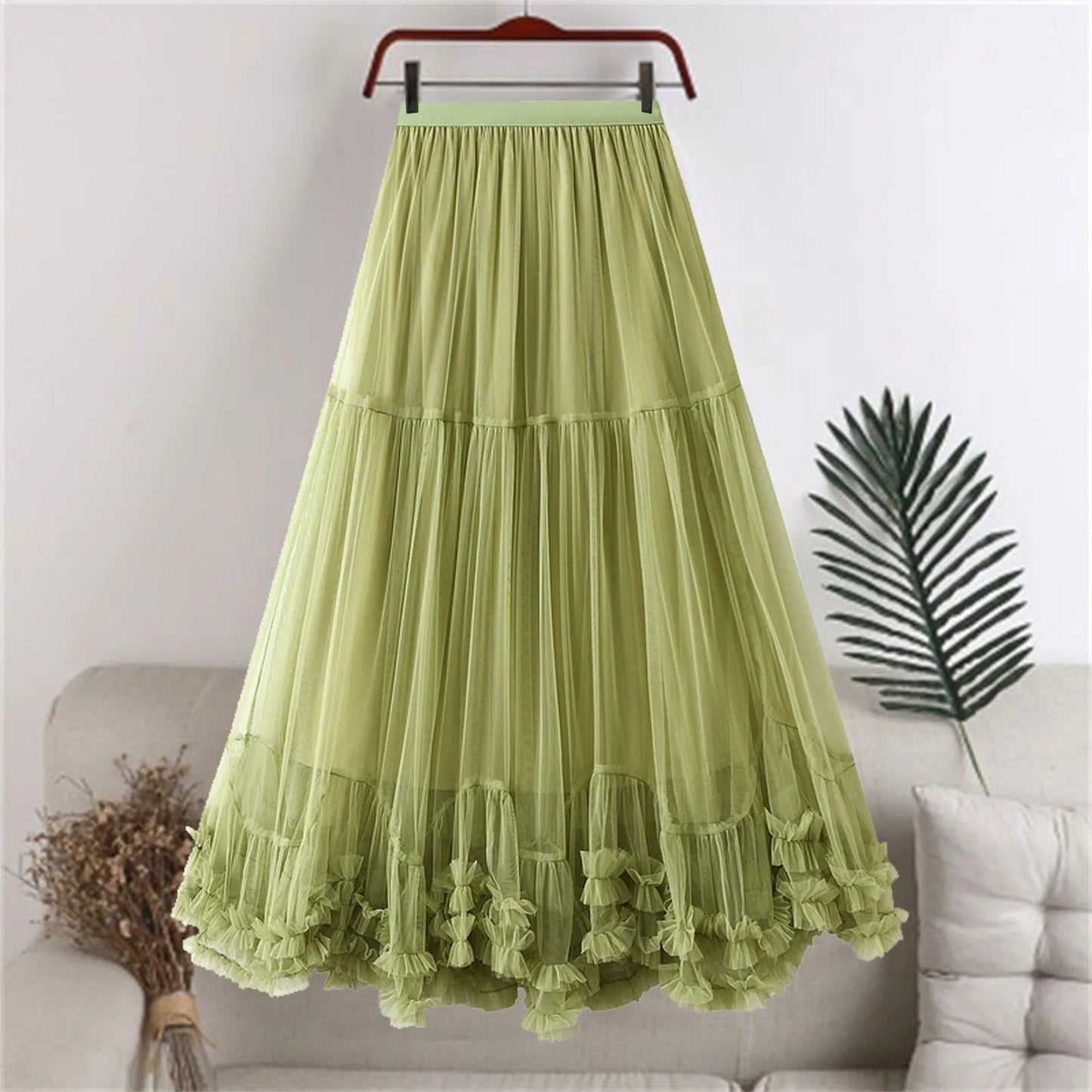 Women's Tutu Skirt Fairy Elastic Waist Large Swing Tulle Skirt Festival Mesh Ballet Dancing Clothes Ruffled Layer Long Skirt