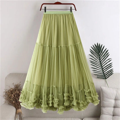 Women's Tutu Skirt Fairy Elastic Waist Large Swing Tulle Skirt Festival Mesh Ballet Dancing Clothes Ruffled Layer Long Skirt