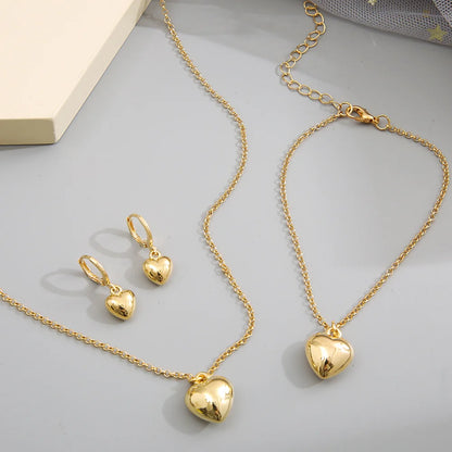 Exquisite Heart Earrings Necklace Women's Bracelet Fashion Simple Romantic Pendant Gold Color Jewelry Set 2023 New Trendy Gifts