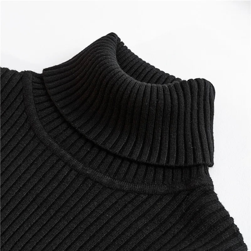 Autumn Winter Women Knit Solid Turtleneck Pull Sweater Casual Rib Jumper Tops Female Home Pullover Y2K Clothing 2025