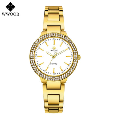 WWOOR New Women's Watches Fashion Crystal Diamond Ladies Quartz Wristwatch For Woman Relogio Feminino Female Montre Reloj Mujer