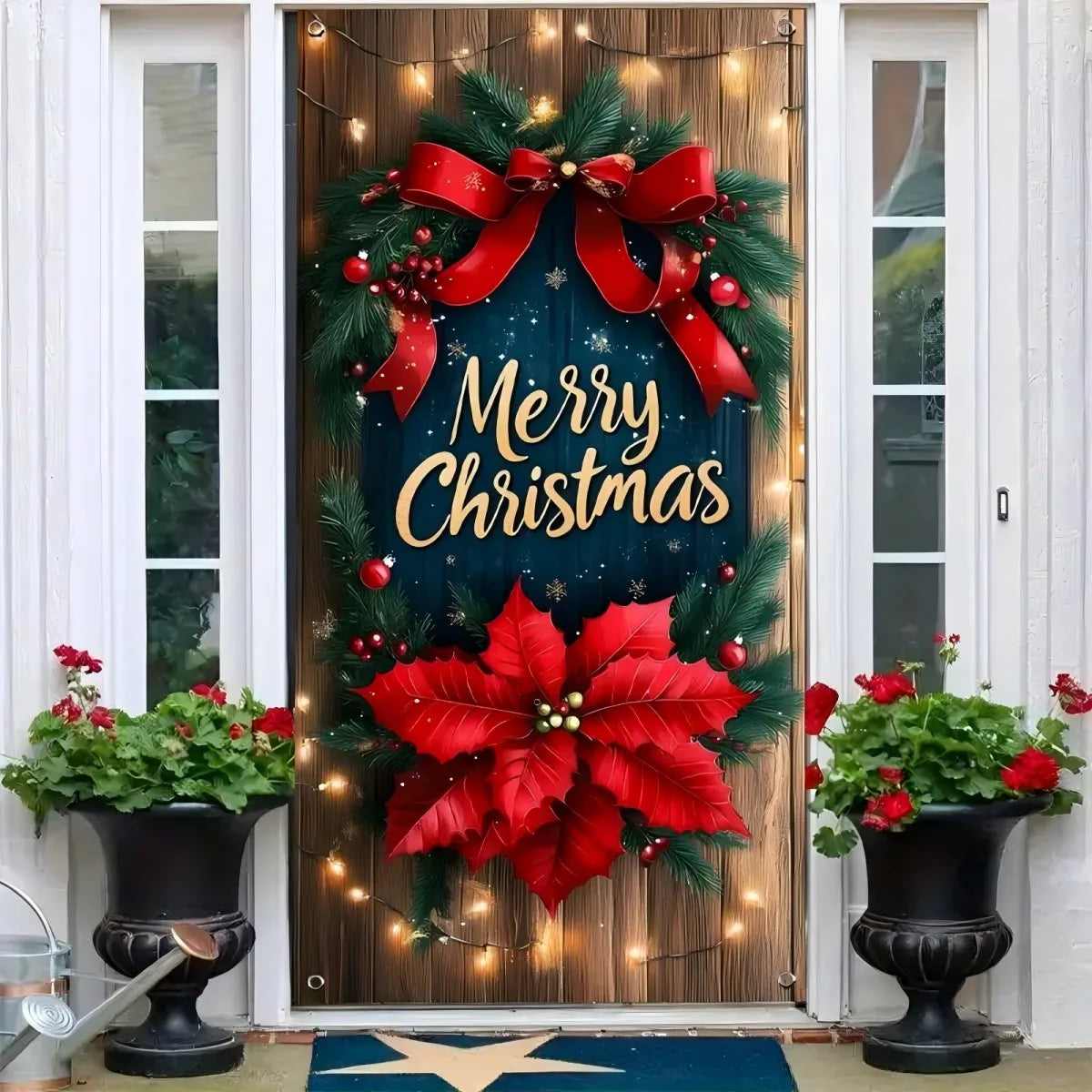 1 Christmas gift door cover photo background cloth to celebrate the New Year Red flowers polyester photo background cloth