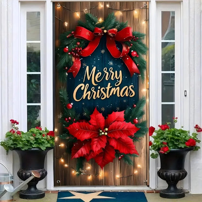 1 Christmas gift door cover photo background cloth to celebrate the New Year Red flowers polyester photo background cloth