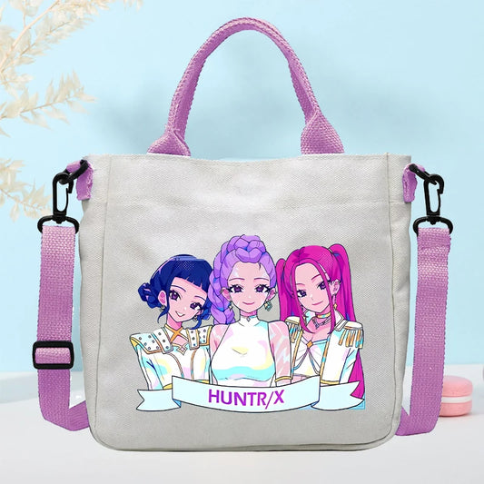 K-pop Demon Hunters Canvas Shoulder Bag for Boys Girls Anime Fashion Crossbody Bags Students Probable Handbag Simple Tote-bag