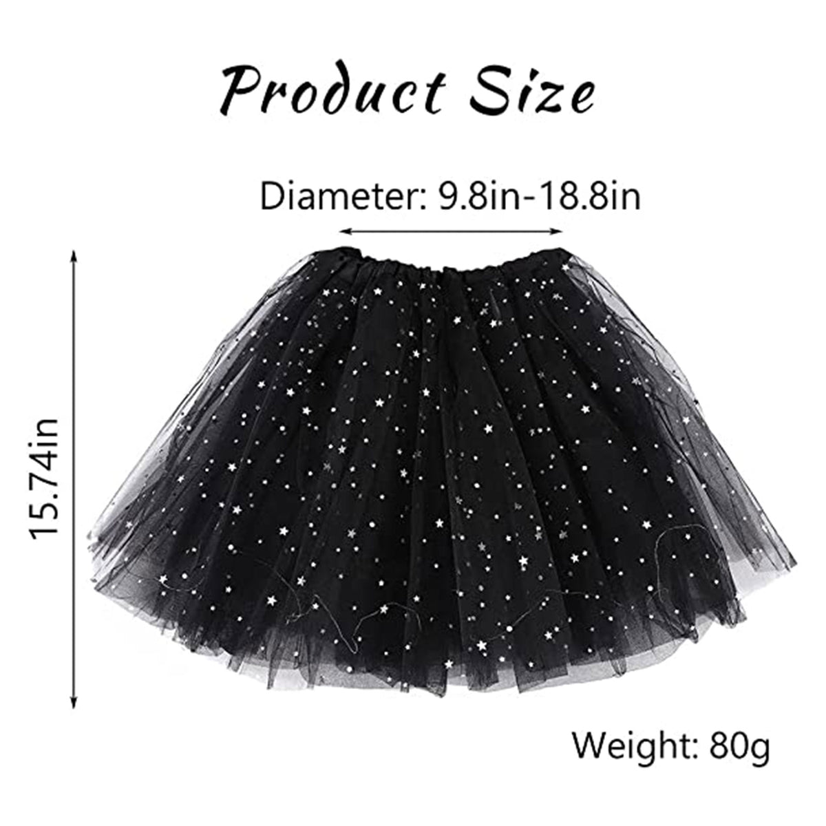 Black LED Halloween tutu skirt for women with star patterns and adjustable waistband for festive costume wear