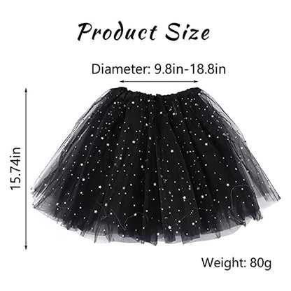 Black LED Halloween tutu skirt for women with star patterns and adjustable waistband for festive costume wear