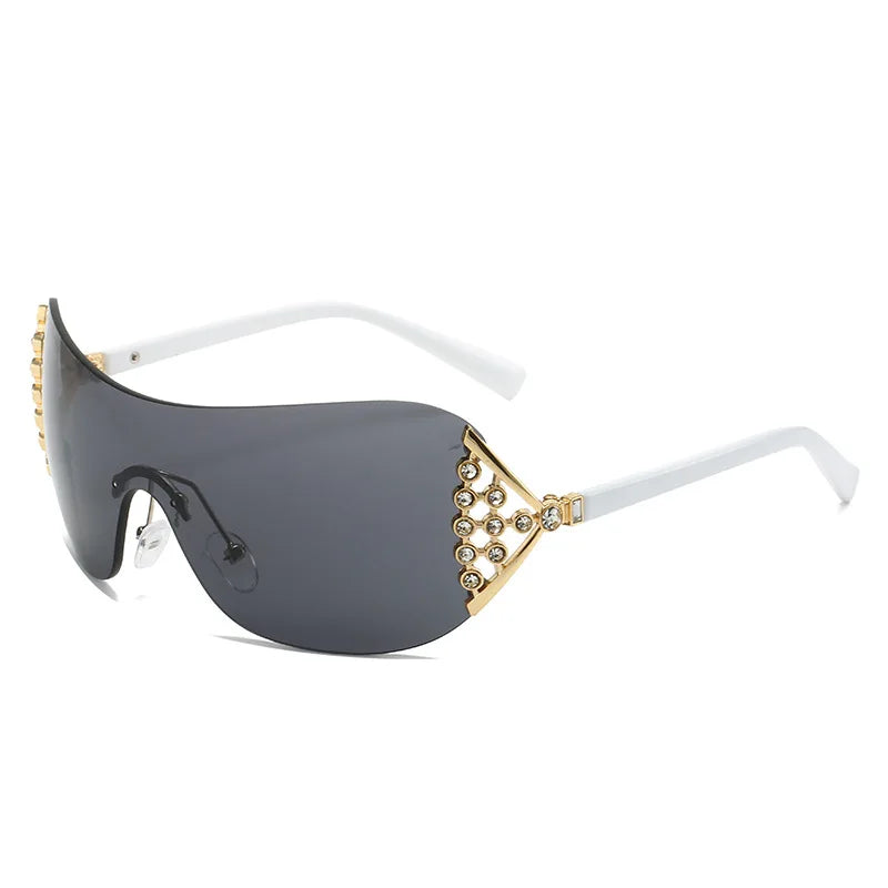 Luxury One-Piece Rimless Sunglasses Oversized Diamond Brand Designer Sun Glasses for Women Steampunk Eyewear UV400 Oculos De Sol
