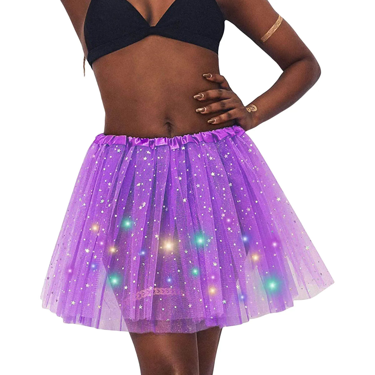 EtherealBe LED Halloween tutu skirt for women in purple with twinkling lights for festive looks