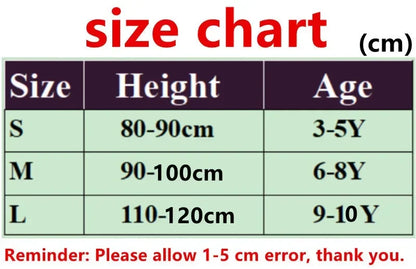Size chart for Mitsuri Kanroji cosplay costume with height and age guidelines for kids