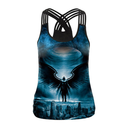 EtherealBe Halloween graphic workout tank tops for women featuring a striking angel design