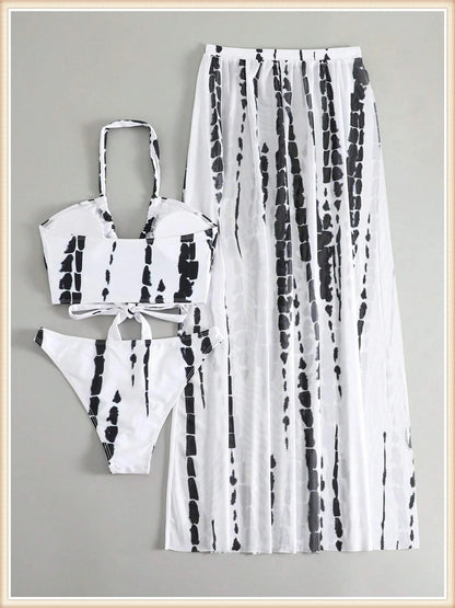 3 Pieces Tie Dye Cross Bikini 2025 Women Sexy Halter Swimsuit & Cover Up Pants Swimwear Bathers Bathing Swimming Suit Beachwear