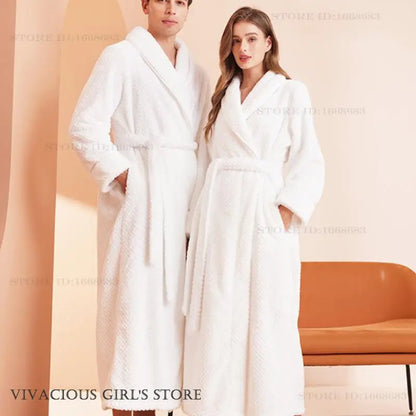 Thicken Flannel Women Long Robe Home Dress Autumn Winter Warm Couple Sleepwear Bathrobe Plush Coral Fleece Lounge Wear Negligee