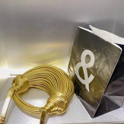 Handbags for Women 2023 New in Gold Luxury Designer Brand Handwoven Noodle Bags Rope Knotted Pulled Hobo Silver Evening Clutch