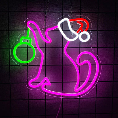 Cool Cat with Glasses Neon Sign for Wall Decor, Moon Cat USB  LED Neon Light Sign for Preppy Room Birthday Party Decoration