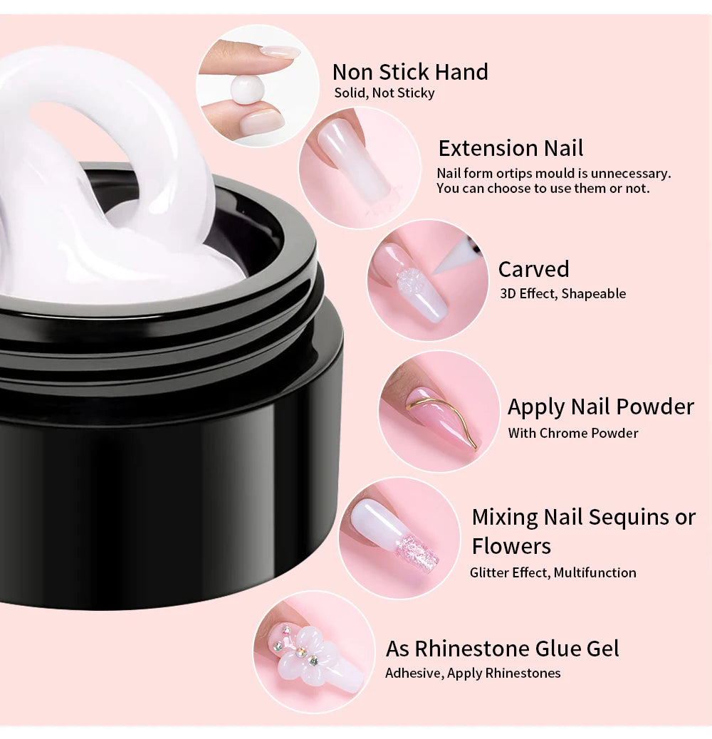 AWStorG 5Pcs/Set Solid Nail Extension Gel Carving Flower Nail Art Building UV Gel Semi Permanent Finger Extension Nail Varnish