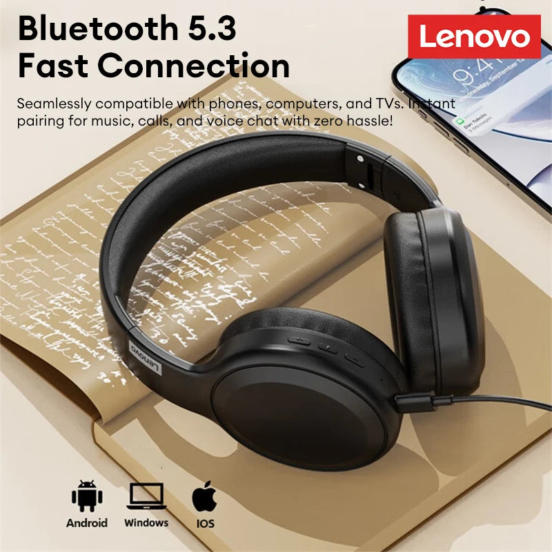 Lenovo TH30 Gaming Wireless Bluetooth Headset Long Battery Life Sports Over-Ear Headphones HIFI Stereo Sound Earbuds 40MM New