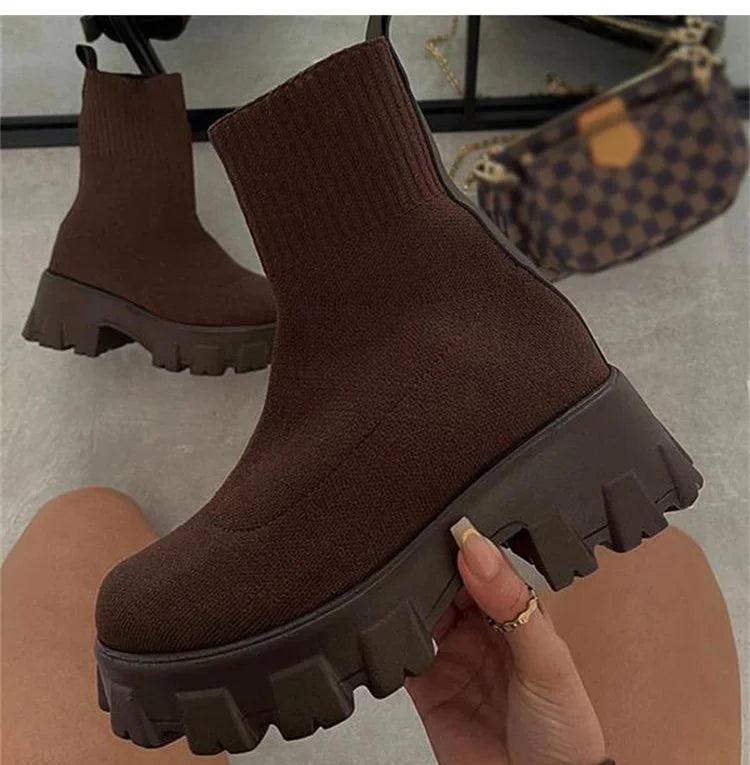 Women Boots 2025 Platform Boots For Autumn Winter Shoes Slip On Platform Shoes Women Ankle Boots White Heels Short Botas Mujer