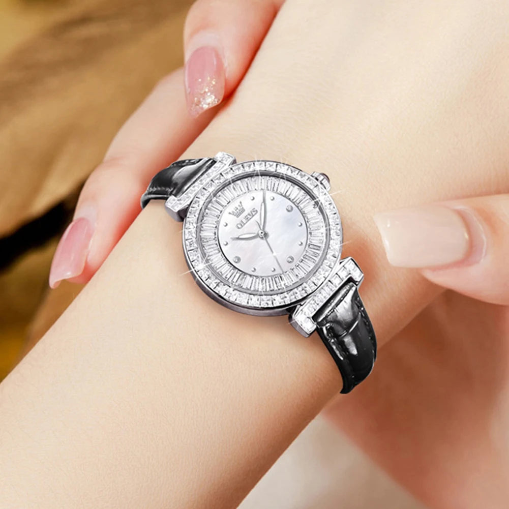 OLEVS 9983 Women's Watches Light luxury Fashion Original Quartz Watch for Ladies Waterproof Leather Strap Luminous Diamond Dial