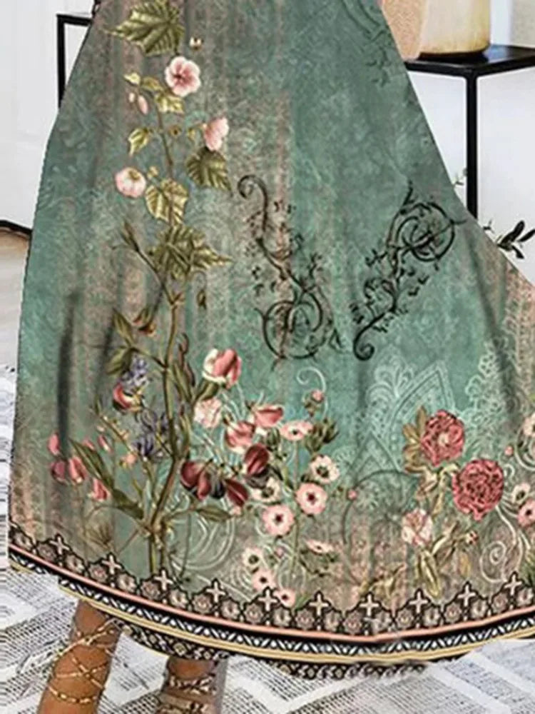 Autumn Floral Elegant Party Long Dress For Women Sexy Deep V Neck Long Sleeve Slim White Print Casual Maxi Dresses 2024 Spring