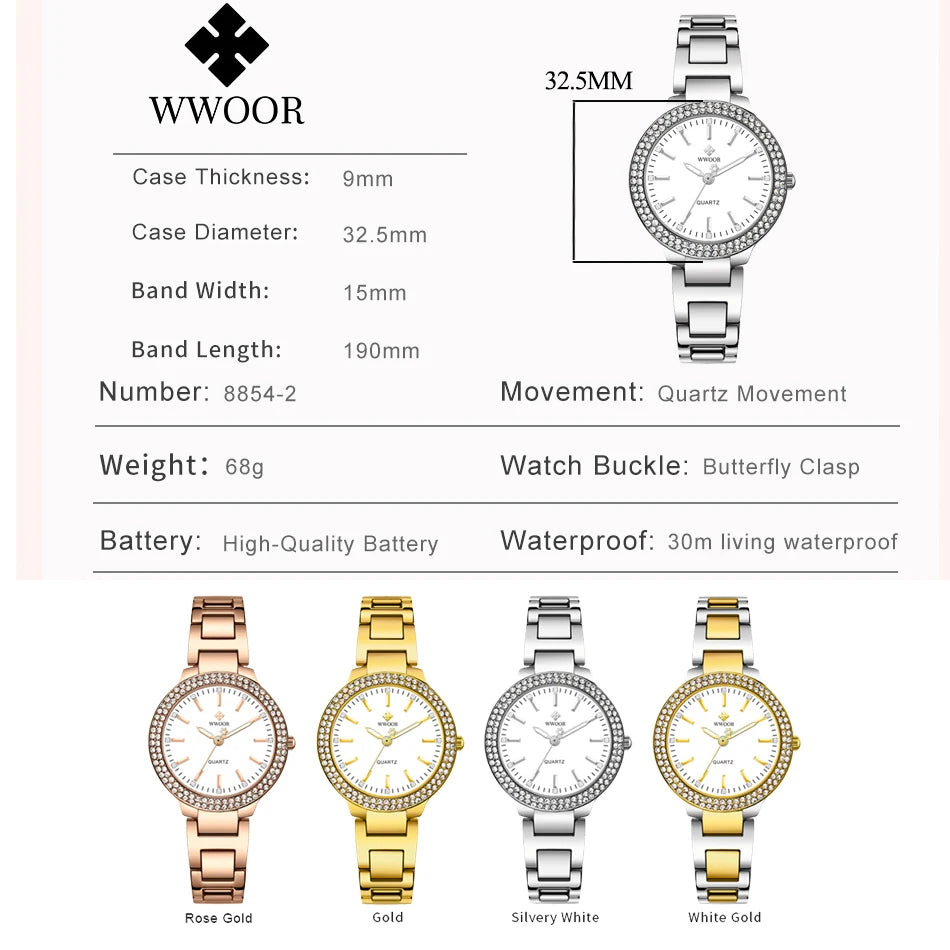 WWOOR New Women's Watches Fashion Crystal Diamond Ladies Quartz Wristwatch For Woman Relogio Feminino Female Montre Reloj Mujer