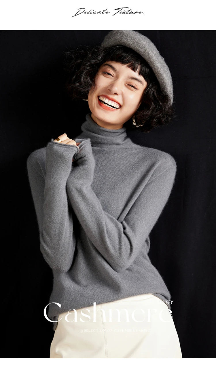 New Women's Cashmere Sweater 100% Pure Cashmere Knitted High Collar Hoodie Hot Selling Soft Solid Color Women's Top