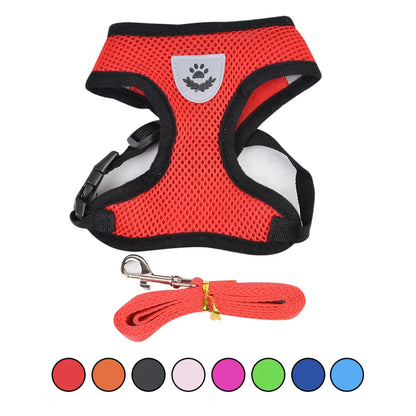 Nylon Adjustable Dog Harness Reflective Soft Breathable  Pull Dog Harness Vest Pet Harness and Leash  Walking Pet Supplies