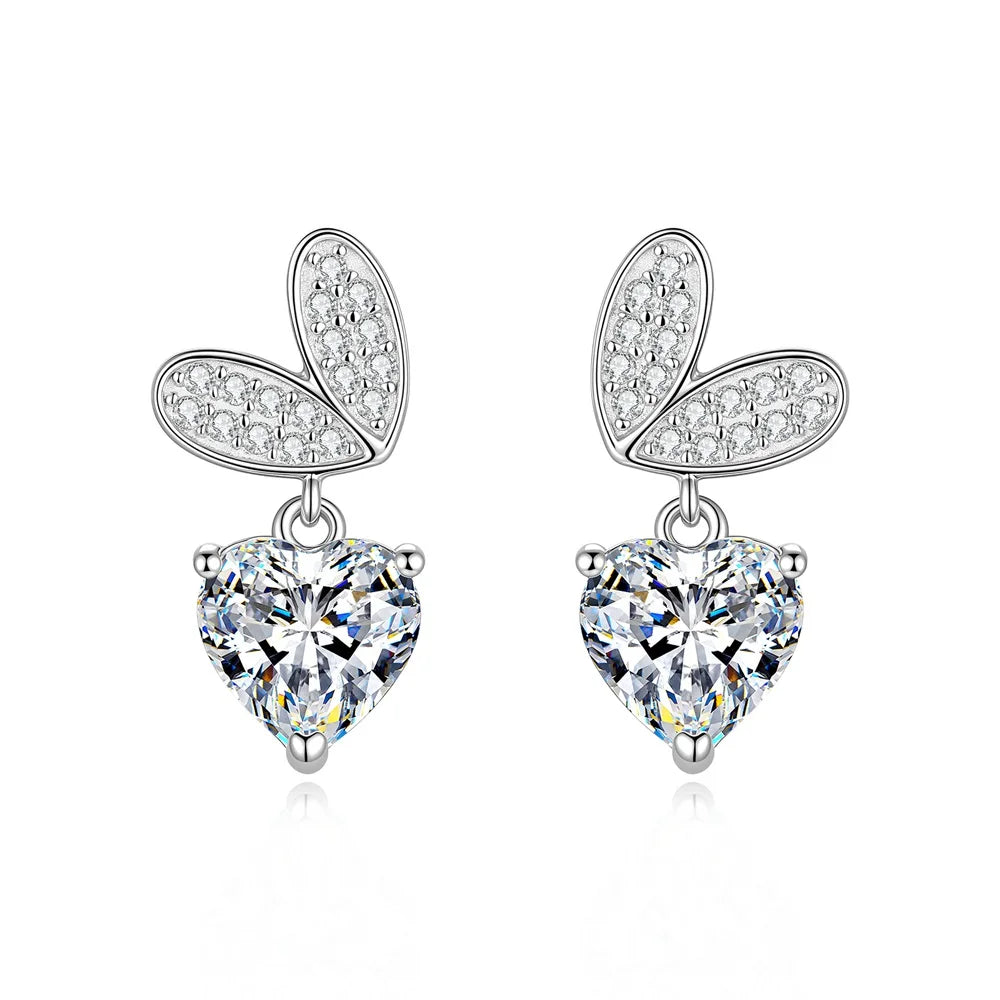 D Color 2ct Heart-Shaped Moissanite Earrings S925 Sterling Silver Ear Stud for Woman Party Anniversary High-End Jewelry Gift