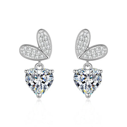 D Color 2ct Heart-Shaped Moissanite Earrings S925 Sterling Silver Ear Stud for Woman Party Anniversary High-End Jewelry Gift