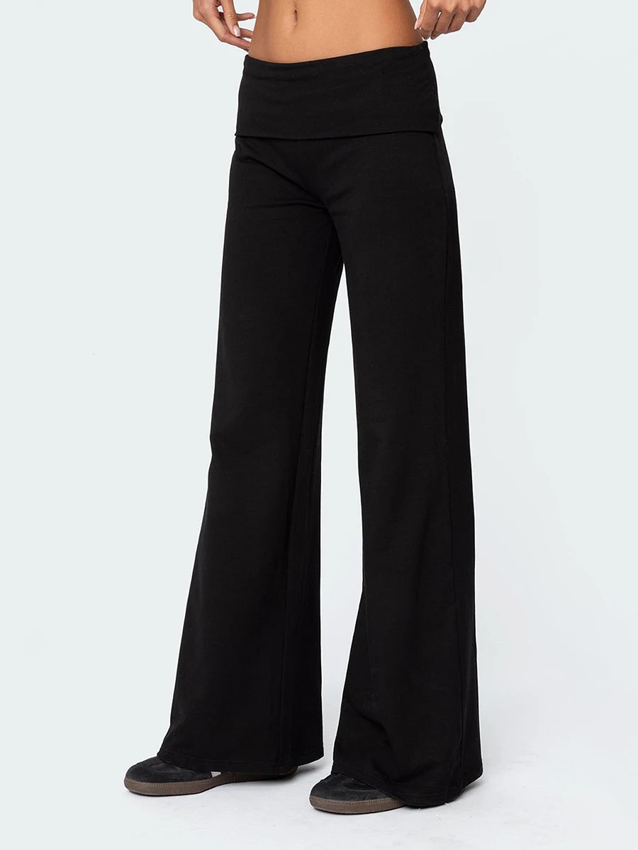 Casual Wide Leg Sweatpants for Women Fold Over Low Rise Flare Yoga Lounge Pants Back to School Clothes for Teen Girls Outfits