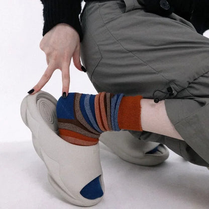 Autumn Winter Fashion For Woman Concave Convex Three-dimensional Stripes Colorful Cotton Socks Mid Tube Soft Sport Casual Sox