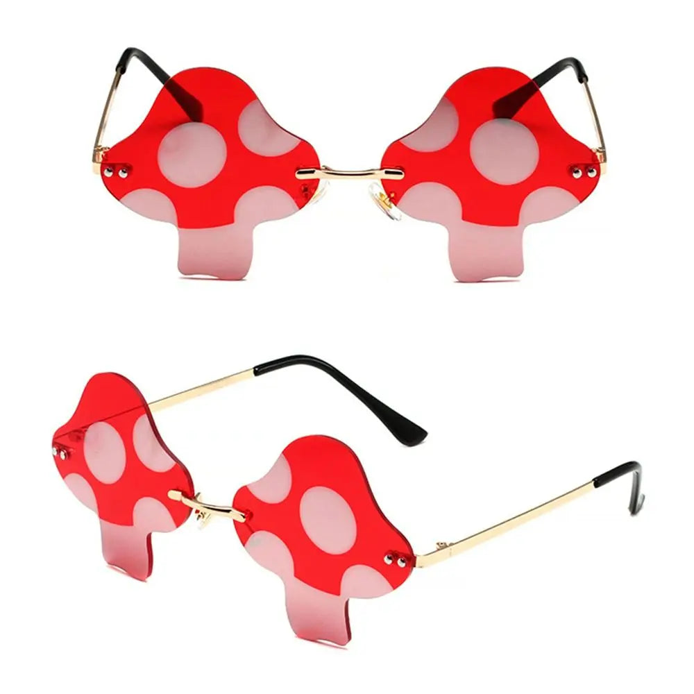 Mushroom Shape Sunglasses Irregular Rimless Sun Glasses Trendy Fun Sunglasses for Women Men Halloween Party Cosplay Eyewear