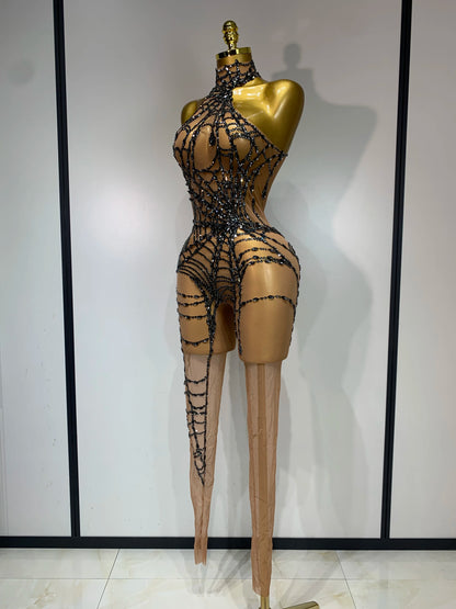 STOCK Sparkly Diamond Women Sexy Mesh Jumpsuit Nightclub Bar Party Show Gogo Dancer Clothing Drag Queen Outfit Stage Costume