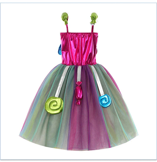 Delicate Princess Lollipop Fairy Costume Girls Halloween Candy Role Play Dress up Kid Carnival Purim Party Cute Vestidos Rainbow