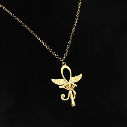 Eye Of Horus Ankh Necklace Women Men Ancient Egypt Wing Ankh Cross Pendant Necklaces Choker Silver Gold Plated Religious Jewelry