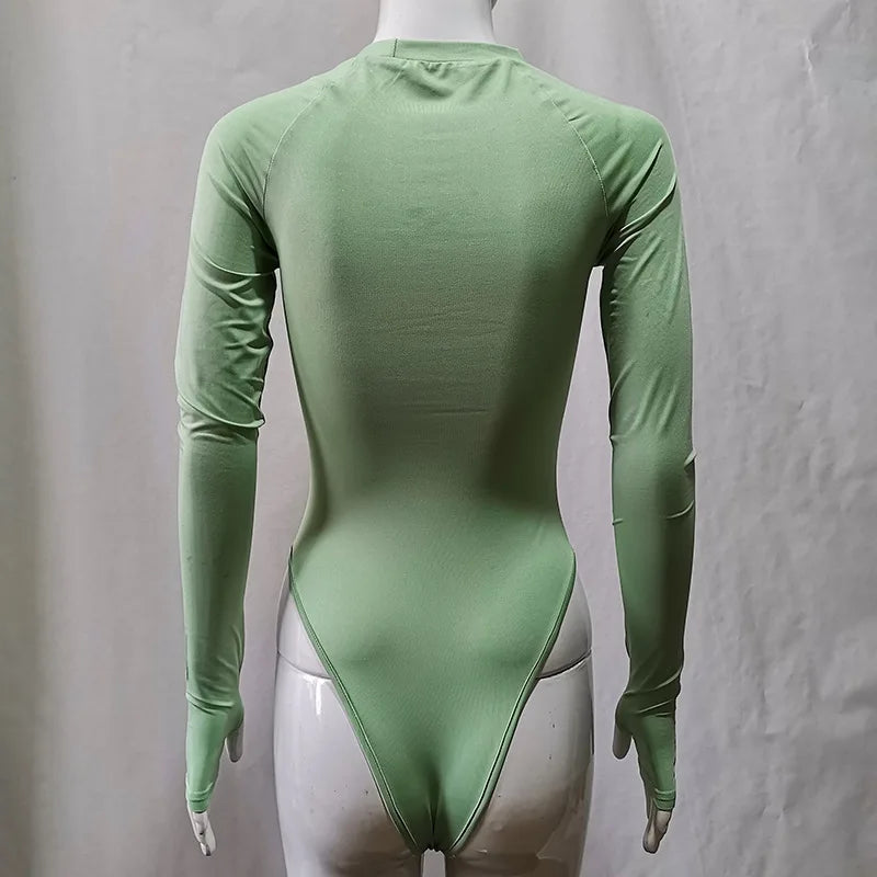 Autumn New Sexy Women Long Sleeved Tight Fitting Clothing Fashionable Gothic Slim Fit Bightclub Base Shirt Solid Color Jumpsuit