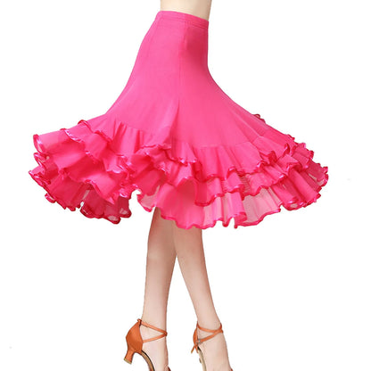 Womens Large Swing Lace Skirt Slim Wasit Dancing Ballroom Practice Lace Skirt Female Performance Skirt Women Clothing Faldas