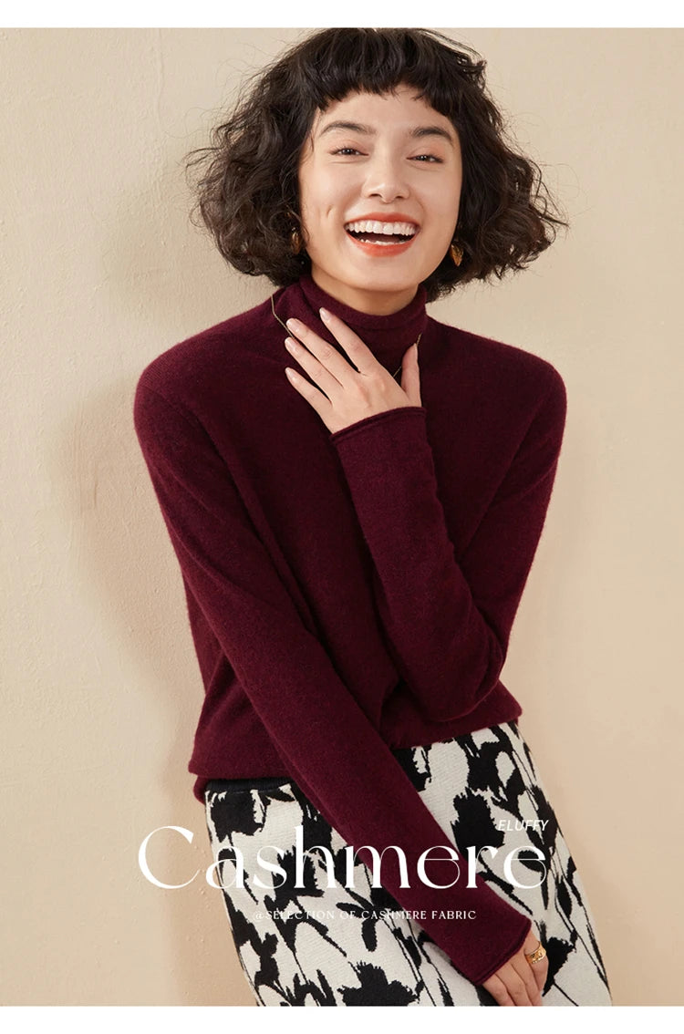 New Women's Cashmere Sweater 100% Pure Cashmere Knitted High Collar Hoodie Hot Selling Soft Solid Color Women's Top