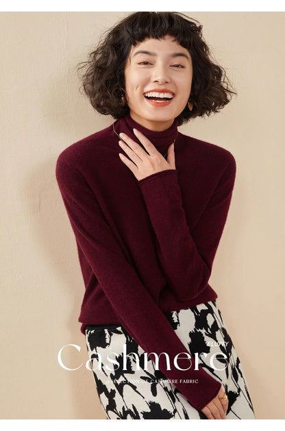 New Women's Cashmere Sweater 100% Pure Cashmere Knitted High Collar Hoodie Hot Selling Soft Solid Color Women's Top