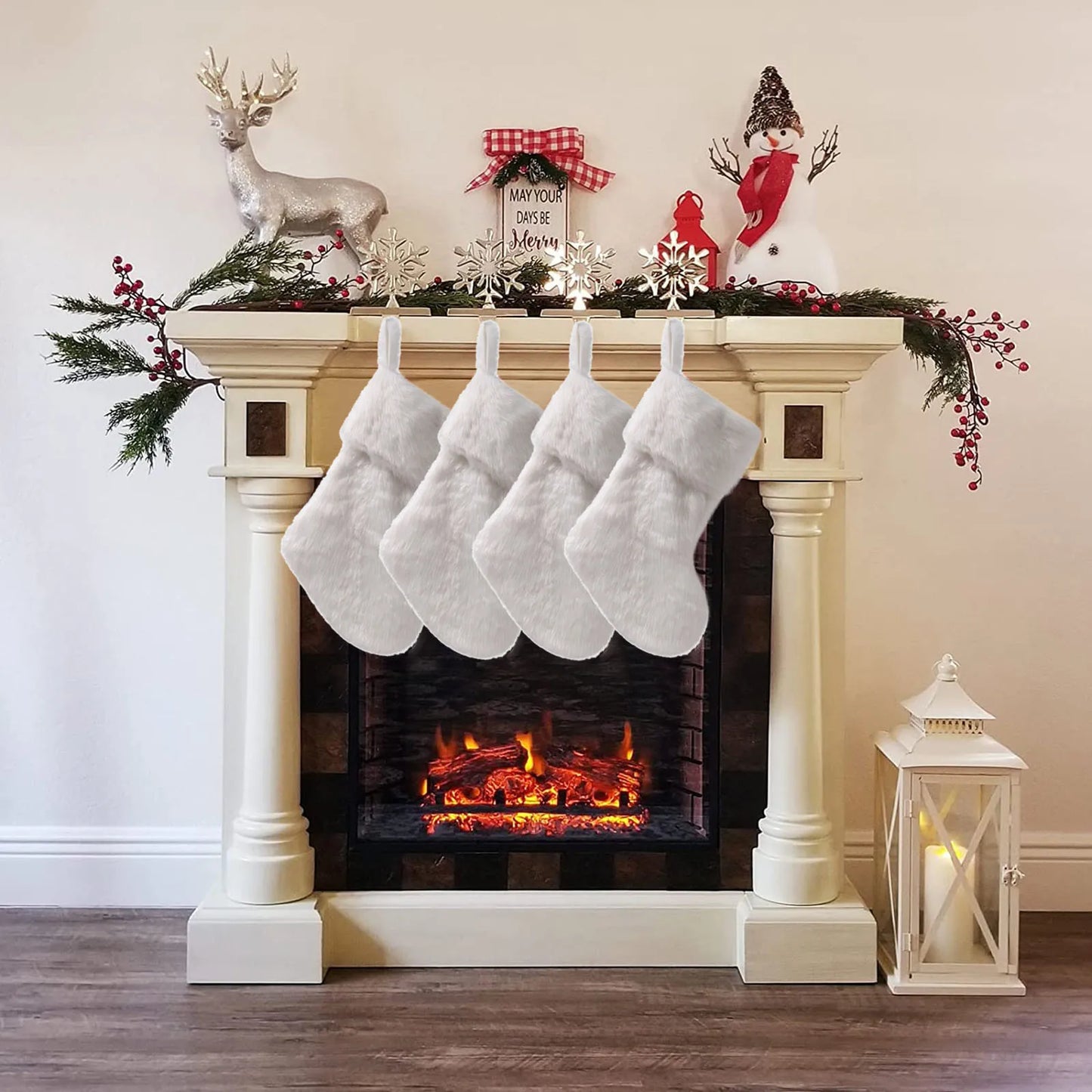Large White Christmas Stockings Plush Socks Gifts Candy Bag Xmas Tree Pocket Hanging Ornament New Year Christma Decorations