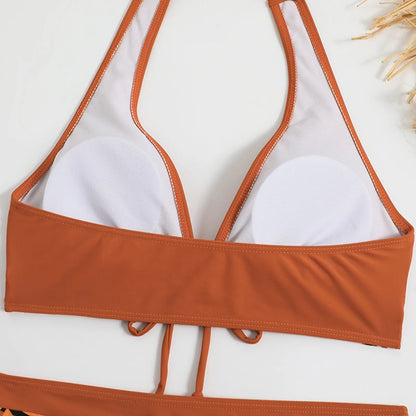 Women's Paneled Printed Swimsuit Ladies Fashion Sexy Split Boxer High Waist Swimsuit Two-Piece Set V-Neck Bathing Suits Female