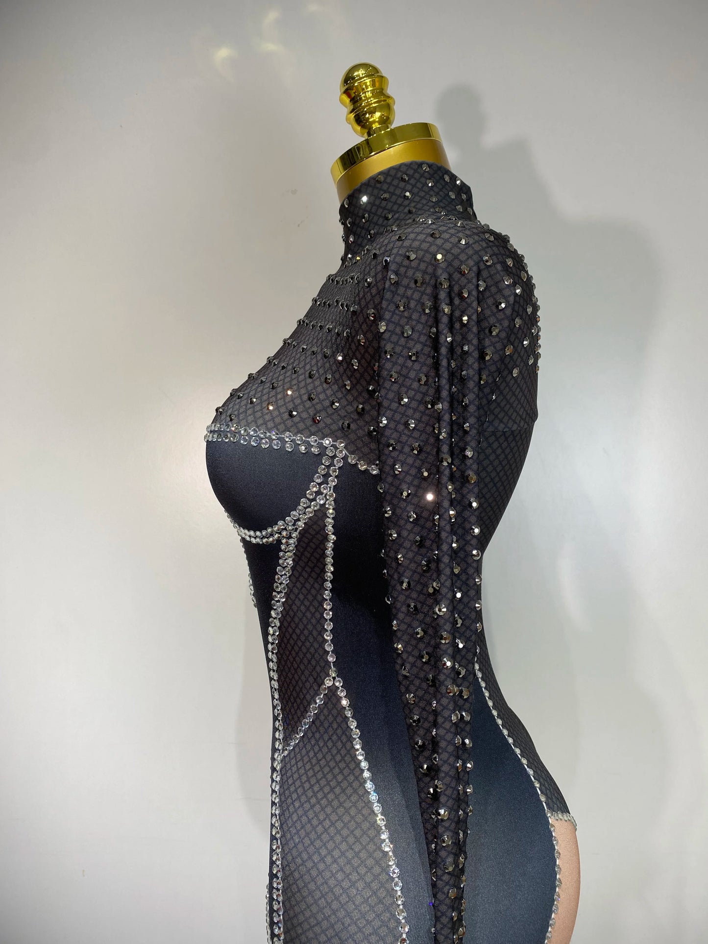 STOCK Sparkly Diamond Women Sexy Mesh Jumpsuit Nightclub Bar Party Show Gogo Dancer Clothing Drag Queen Outfit Stage Costume